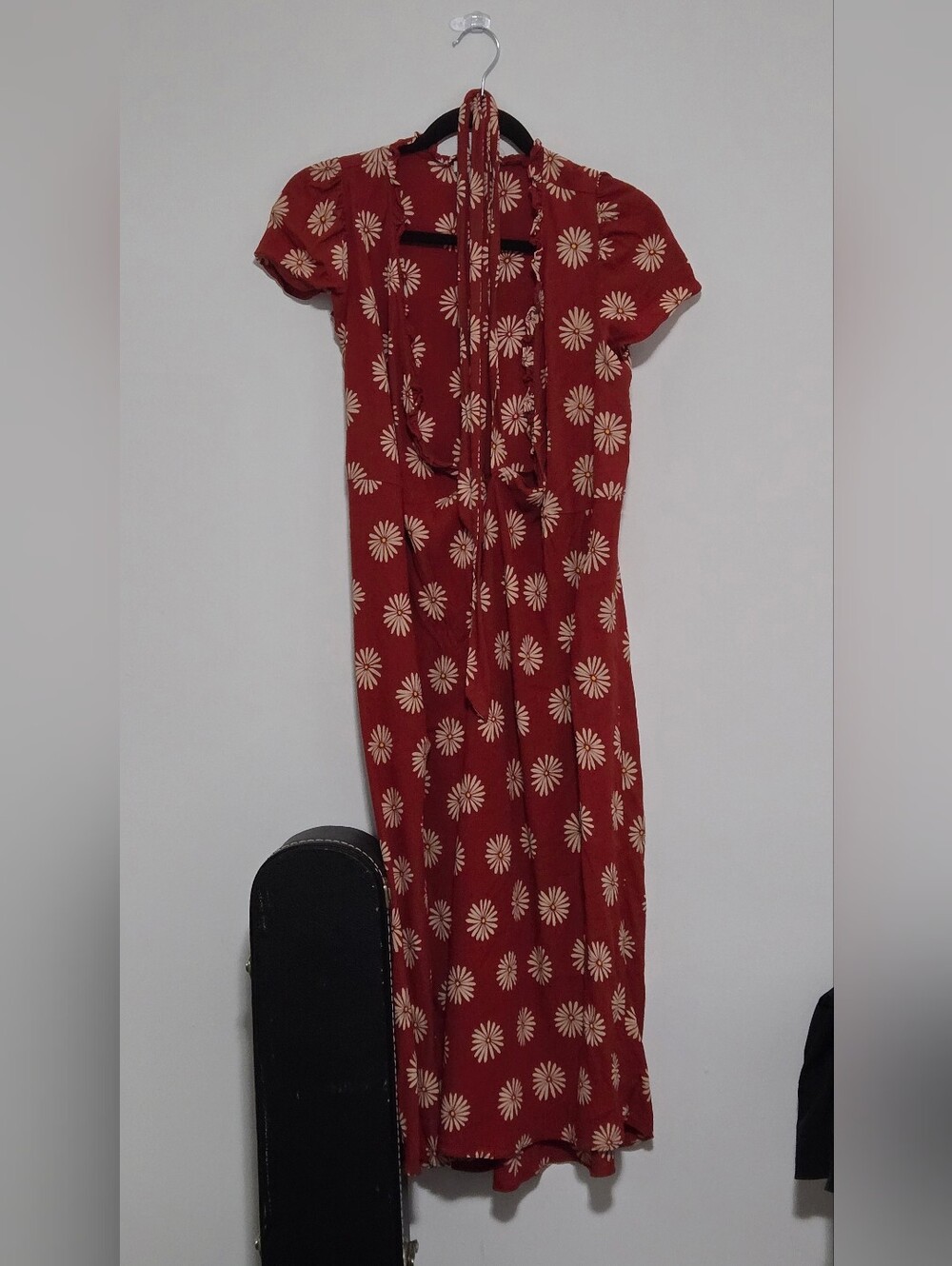 Madewell Rust Red Maxi Dress with Cream Daisy Motif and Neck Tie